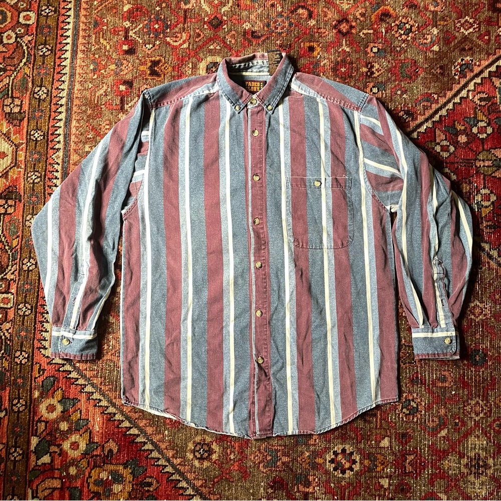 Vintage 90s Blue and Red Striped Button Down Shirt